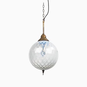 Blassblaue Kugel Hängelampe aus durchscheinendem Opalglas von Manifattura di Murano, 1930er