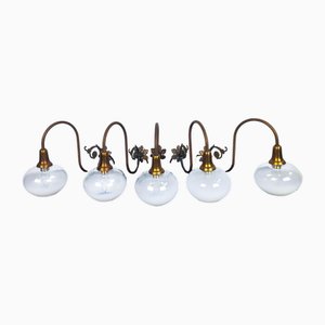 Vintage Brass Wall Sconce with Murano Glass Shades, 1940s
