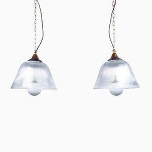 Large Holophane and Opaline Glass Pendant Lights, 1970s