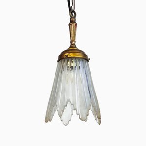 Moderne konische, geätzte und klare Art Deco Hängelampen, 1890er