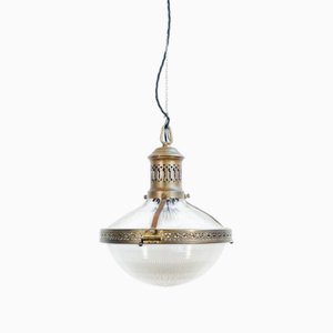 Antique French Glass 2-Part Stiletto Pendant Light from Holophane, 1890s