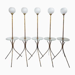 Mid-Century Modern Gilded Iron and Faux Bamboo Floor Light, 1940s