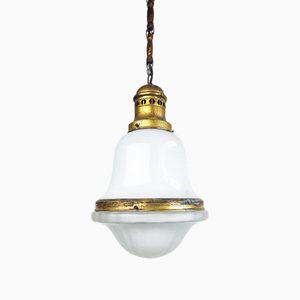 Early Aeg 2 Tone Opaline and Etched Glass Pendant Light, 1890s