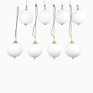Mid-Century Modern Satin Etched Opaline Globe Pendant, 1950s