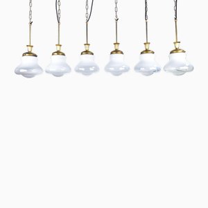 Brass and Murano Semi Translucent Glass Pendant Light, 1950s