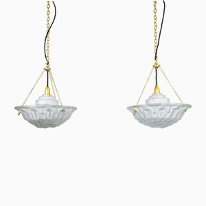 Große antike Art Deco Hängelampe von Degué France