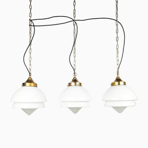Giso Opaline Glass and Brass Pendant Lights from Gispen, 1920s, Set of 3
