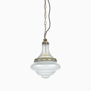 2-Tone Etched Glass Pendant Light with Nickel-Plated Brass Gallery