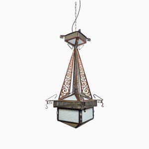 Large Antique Opalesque Amsterdam School Church Chandelier