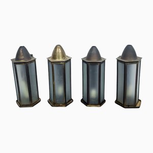 Niederländische sechseckige Sanctuary Wandleuchte mit geätzten Gläsern