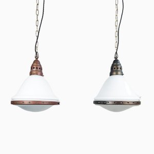 Tone Opaline and Etched Glass Pendant Lights by B.A.G. Turgi, 1890s, Set of 2