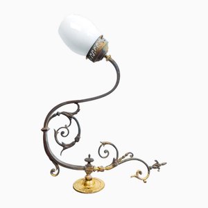 French Gilded Brass Wall Sconce with Opaline Glass Shade, 1890s