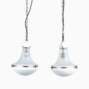 Bauhaus Luzette Hängelampe in Weißer Emaille von Peter Behrens für Siemens, 1920er