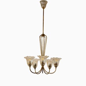 Vintage Chandelier in Murano Glass and Brass, 1950s