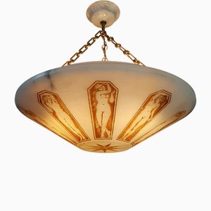 Art Deco Three-Light Alabaster Pendant Lamp, 1920s