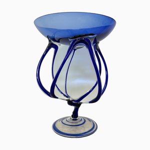 Blue Art Glass Jellyfish Bowl by Josefina Krosno, Poland, 1980s