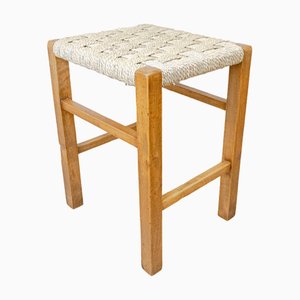 Low Wooden Stool with Seagrass Cord