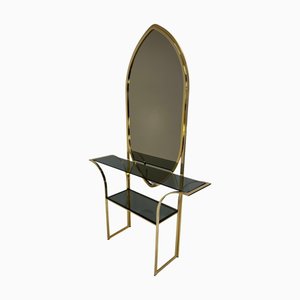 Italian Mirror and Curved Brass Console, 1970s