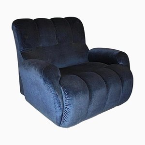 Moderner italienischer Samtsessel in Blau, 1980er
