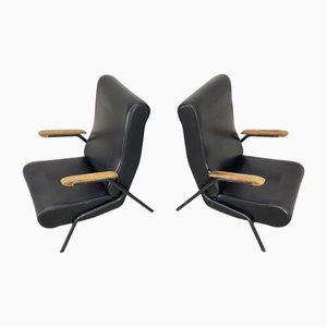 Set de Fauteuils en Simili Cuir Noir, 1950s