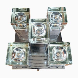 Table or Ceiling Lamp in Steel and Glass in the style of Gaetano Sciolari, Italy, 1960s