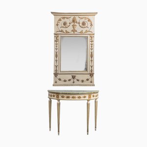 Italian Demi-Lune Console Table and Mirror, 19th Century, Set of 2