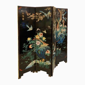 Coromandel Schwarz lackierter 4-Panel Paravent
