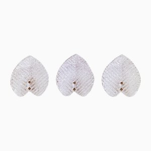 Italian Murano Glass Leaf Sconces from Mazzega, 1970s, Set of 3