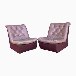 Set of Mid-Century Modern Brown Leather and Fabric Chairs, 1960s