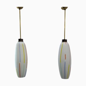 Lampade a sospensione in vetro opalino, anni '50, set di 2