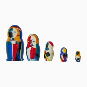 Handmade Matryoshka Nesting Dolls in the style of Malevich, Set of 5