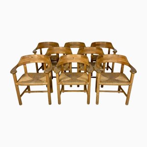 Sedie da pranzo vintage in pino di Rainer Daumiller, Danimarca, anni '70, set di 8