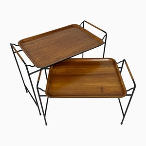 Tables Gigognes Vintage en Teck et Métal par Silva, Sweden, 1960s, Set de 2