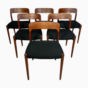 Vintage Danish Teak No. 75 Dining Chairs by Niels O. Møller for J. L. Møller, 1950s, Set of 6