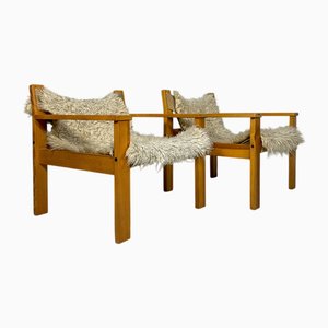 Set of Vintage Lounge Chairs in Pine and Canvas by Erik Worts for Ikea, 1970s