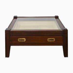 Table Basse en Noyer avec Plateau en Verre