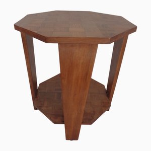 Art Deco Octagonal Walnut Coffee Table with Checkered Top, 1940s
