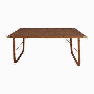 Folding Bamboo and Wicker Table with Metal Corners, 1970s