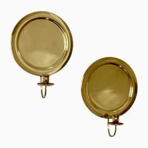 Mid-Century Swedish Brass Candleholder Sconces, Set of 2