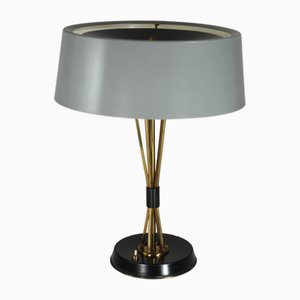 Italienische Mid-Century Messing Grau Schwarze Tischlampe von Oscar Torlasco für Lumi, 1950er