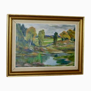 Katarina Fontaine, Lush Landscape, 1960s, Oil on Canvas, Framed