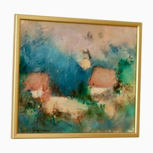 Paul K. Jörgensen, House, 1950s, Huile sur Panneau, Encadré
