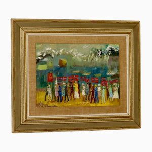 Nils Öst, Festive Gathering, 1950s, Oil on Panel, Framed
