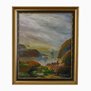 G Bengtson, Landschaft, 1936, Öl auf Karton, gerahmt