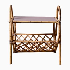Pink Rattan Sofa End Table, 1960s