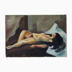 V. Rasmussen, Reclining Nude, 1950s, Oil on Canvas