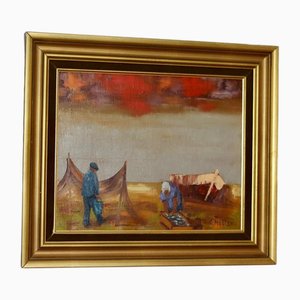 Kai Morten Glud, Vista mare, anni '50, Olio su tela, con cornice