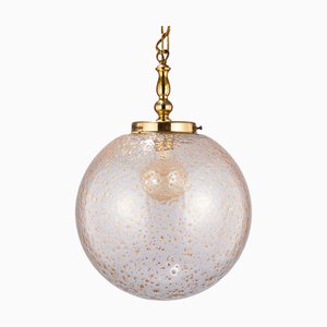 Mouth-Blown, Spherical Glass Pendant Lamp with Melted Flakes of Real Gold, 1970s