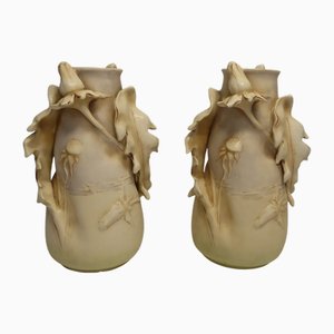 Art Nouveau Porcelain Thistles Vases attributed to Amphora / Riessner, Stellmacher, & Kessel, 1890s, Set of 2