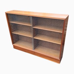 Mid-Century Classic Wood Glazed Display Bookcase with Thick Glass Doors, 1950s